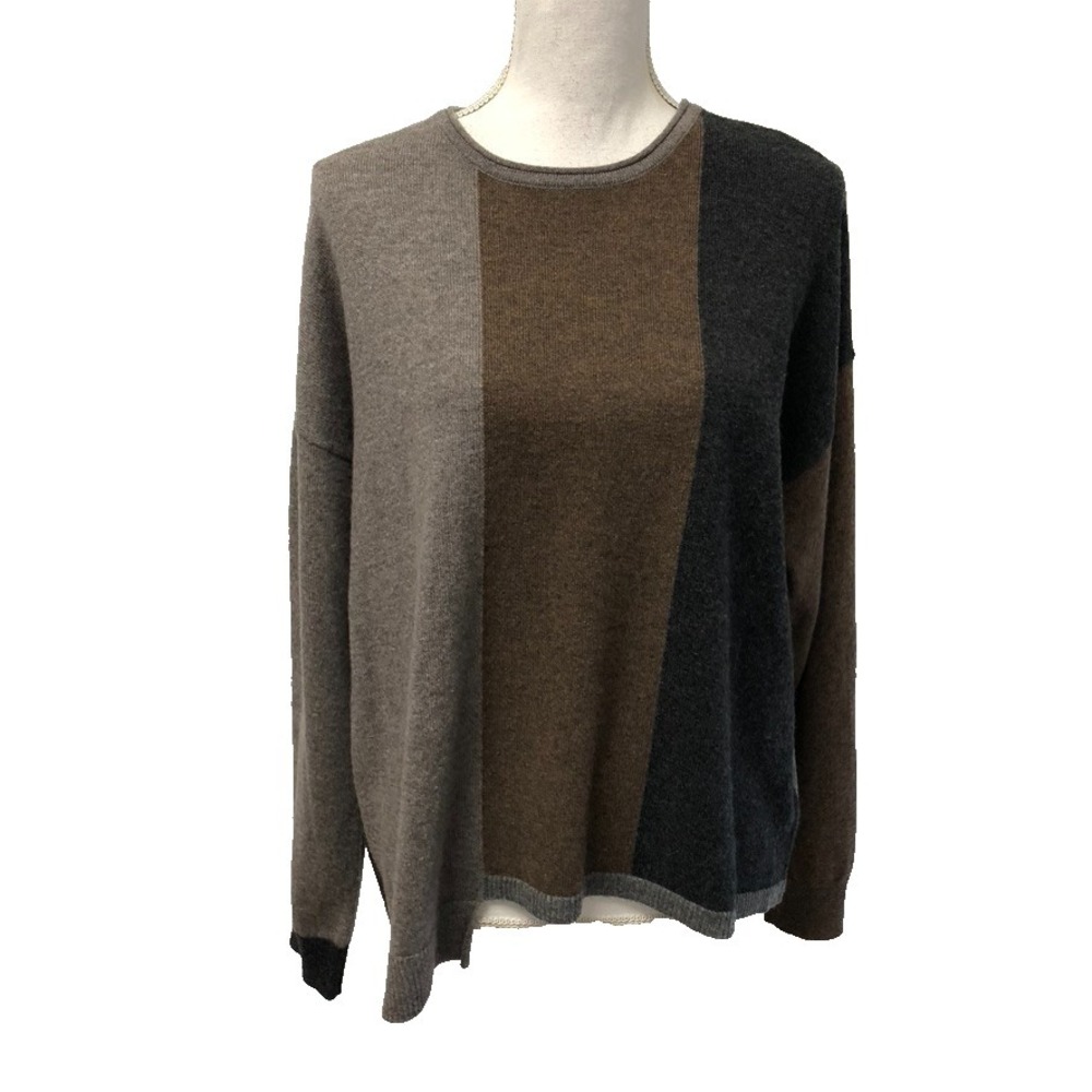 Collaboration Cashmere Sweater Jumper Womens XS Brown Colorblock Pullover Earthy